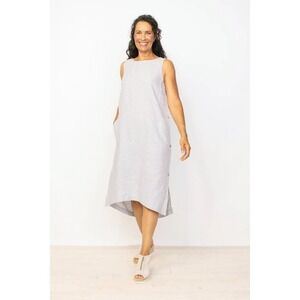 Habitat Linen Blend Side Button Midi Dress in Gull Gray Size S
